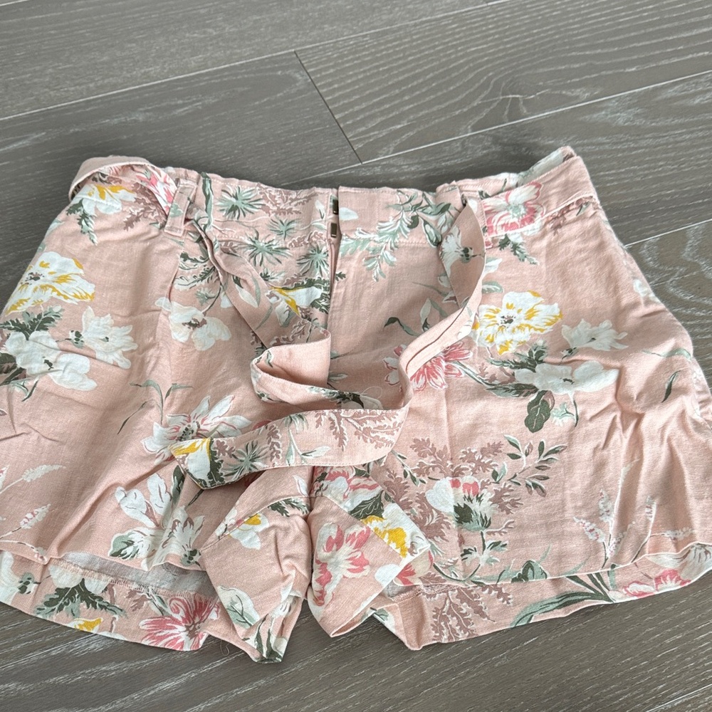 LOFT Floral High Waist Shorts - Pink and White